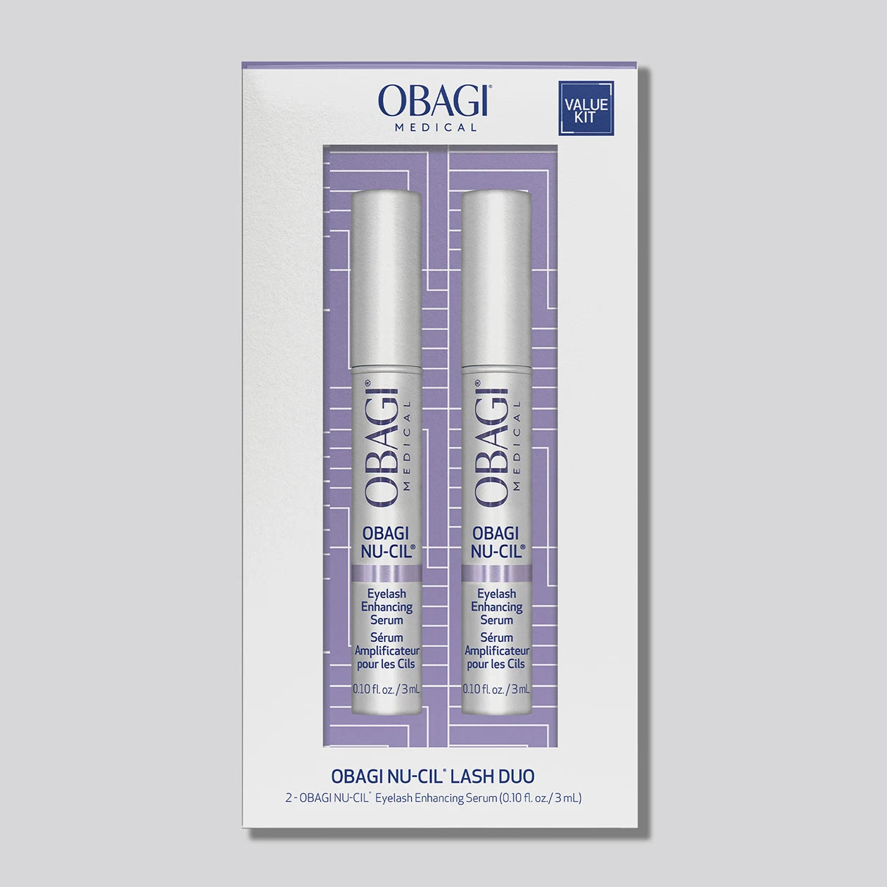 Obagi Nu-Cil Lash Duo kit image with two Eyelash Enhancing Serum tubes