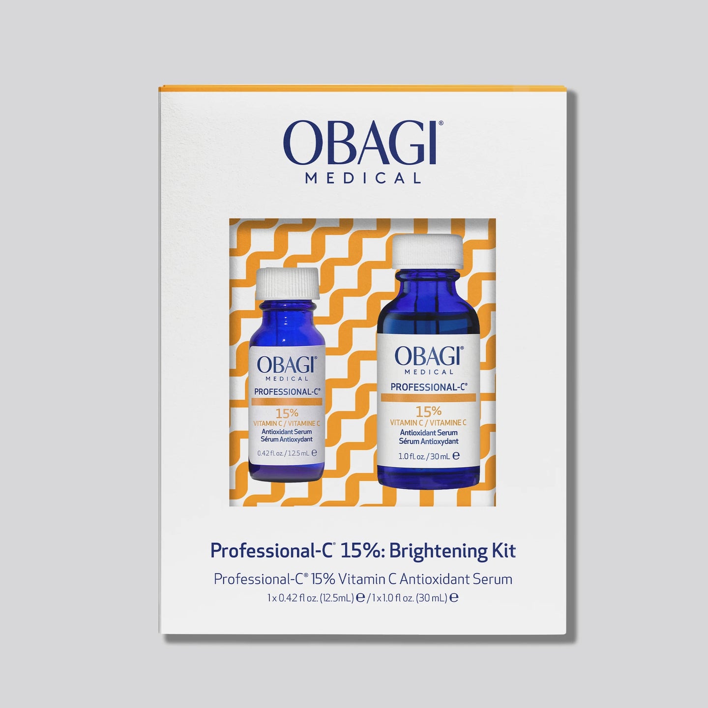 Professional-C 15%: Brightening Kit box image with full-size serum bottle and travel-size serum bottle