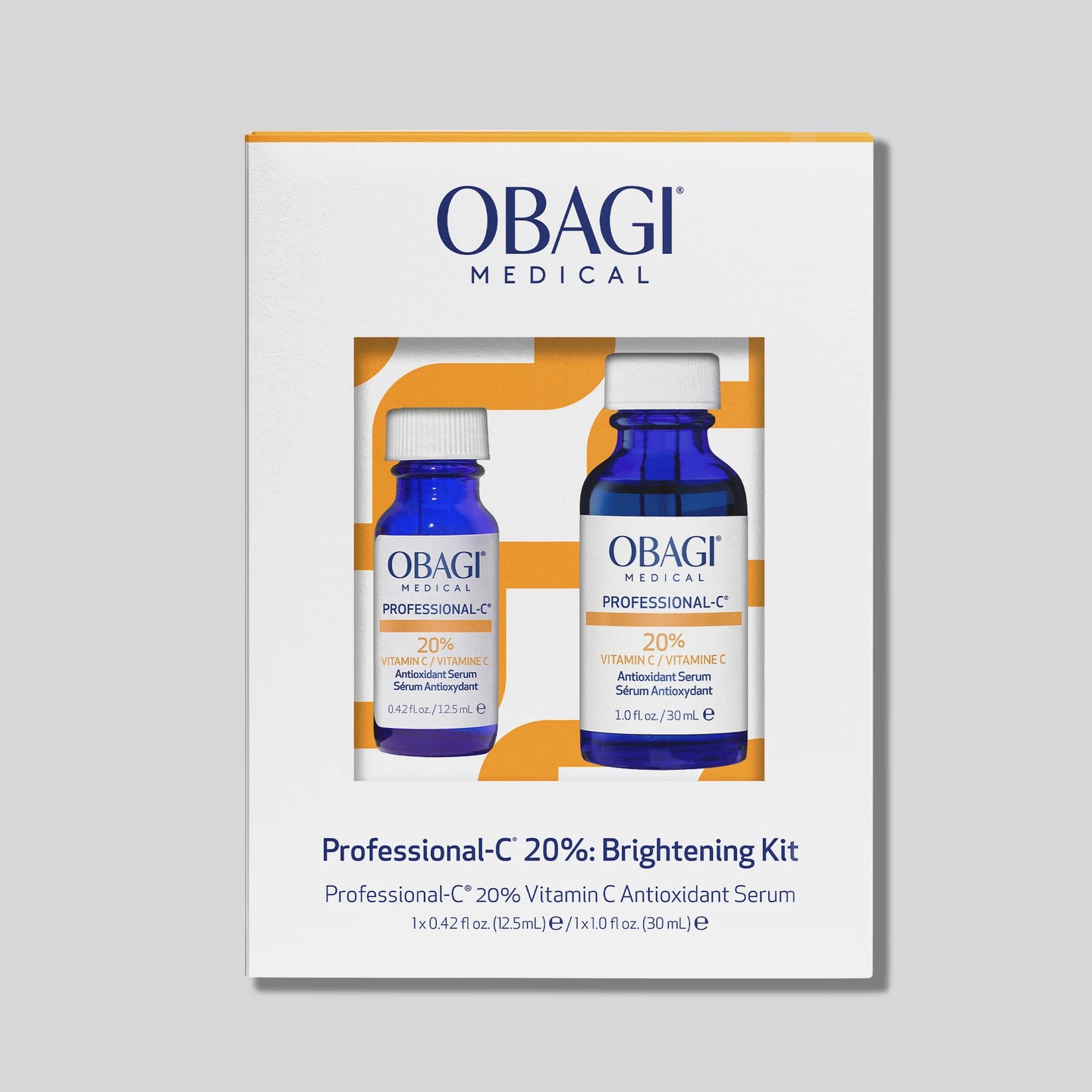 Professional-C 20%: Brightening Kit box image with full-size serum bottle and travel-size serum bottle